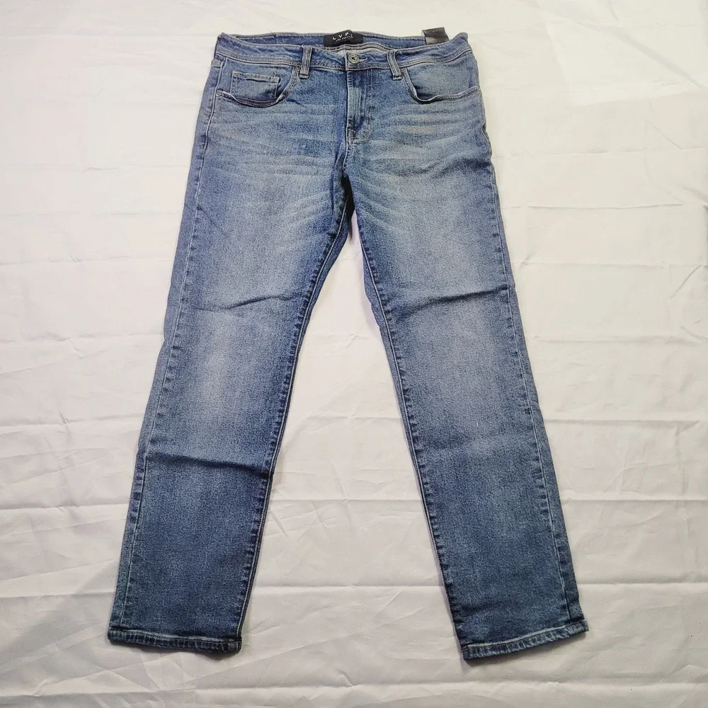 LVPL Straight Leg Jeans Men's 34 x 30 Blue Medium Wash Denim Stretch J33